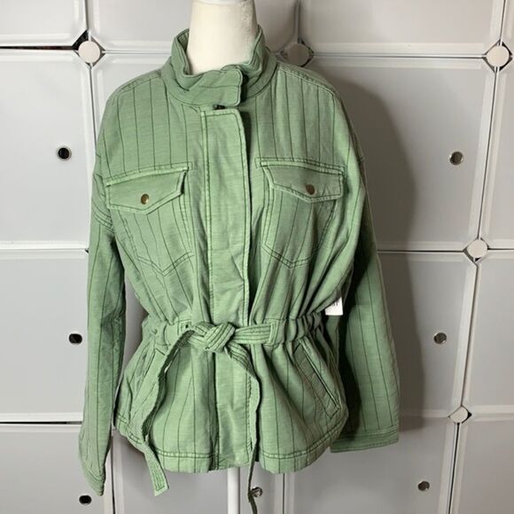GAP Quilted Utility Belted Jacket In Green Dollar Size Medium - Picture 2 of 14